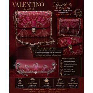 Valentino Garavani Dark Red Crystal Stud‎ Embellished Loveblade Chain Bag RARE